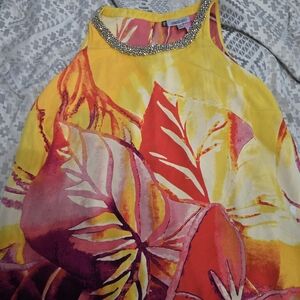 Jennifer Lopez Yellow and Pink Floral Blouse